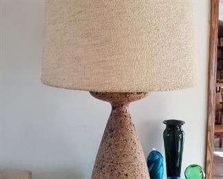 Huge MCM cork table lamp with barrel shade