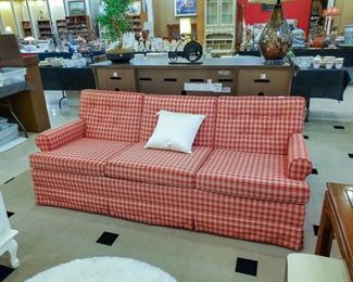 Ethan Allen red and white plaid couch.  Clean and excellent condition!