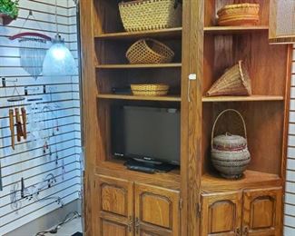 Three piece bookshelf set. 30" middle, corners 25.5", 80" tall.