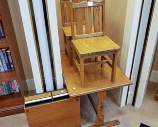 Adorable!  Vintage child table/2 chairs set.  VHS holder on the left.