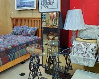 Vintage treadle machine glass tables - we have two!