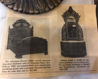 Newspaper clipping inside the drawer of the magnificent dresser/mirror we have!