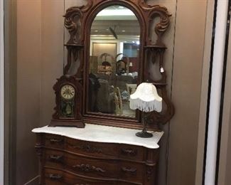 ABSOLUTELY BEAUTIFUL!!  Originally purchased by the Country Spanish Shop in Jackson, MO - from an estate in St. Louis.  From the 1920's.  Considering the age, in excellent condition!  This dresser/mirror is being sold as part of a three piece set (bed, dresser, mirror).  We will be taking bids until the beginning of our estate sale on June 16 at 12:00 pm.  Please send bids to tdaachilders@yahoo.com.  There is a reserve price.  If reserve is not met by that time, a price will be posted for immediate purchase.  