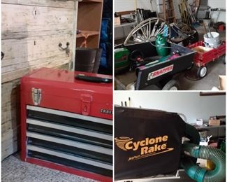 Painted Oak Washstand, Brand new Craftsman Tool Chest, Lots of stuff, Cyclone Rake