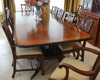 Maitland -Smith Dinning Table w/ 12 Chippendale Style Chairs