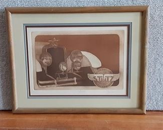 Vintage Signed Stutz Indianapolis Car | Aquatint Etching | 78/150 | 14"x18" | Wood Frame