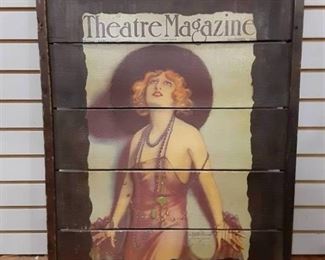 Vintage Theater Magazine Print | Decoupage on Slat Wood | 6880 | 30"x24" | Portrait Estelle Winwood | LOCAL PICKUP ONLY
