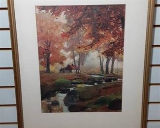 Vintage Landscape | Lithograph | D.A. Inc. Printers | 24"x20" | Gold Wood Frame