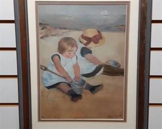 Children Playing on the Beach by Mary Cassatt | Print | 16.5"x13.5" | Wood Frame