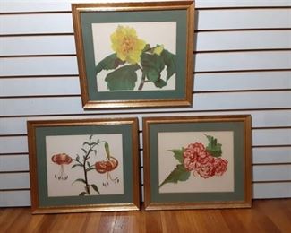 Lot of 3 Floral Prints | 14.5"x17" | Gold Wood Frames