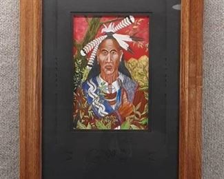 Land of My Blood by Bill Rabbit | Art Print | Native American Artist | 19"x14" | Cut-Out Detail Matting. Wood Frame
