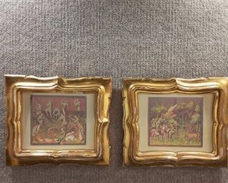 Vintage Pair Medieval | Prints | 7.5"x8.75" | Gold Gilt Carved Wood Frames
