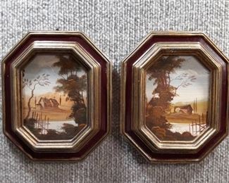 Vintage Pair Hand Painted Landscapes | Acrylic on Board | Signed Patty | 7"x5.75" | Wood Frames