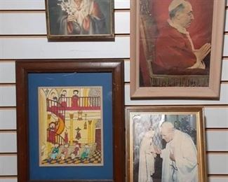 Vintage Lot of 4 Religious Artworks | Print, Photographs, and Pen and Ink Illustration | Wood and Metal Frames