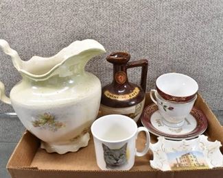 Vintage Set of 8 Assorted Ceramic Items | Cups and Saucers, Mug, Pitcher, Etc. | Includes Homer Laughlin