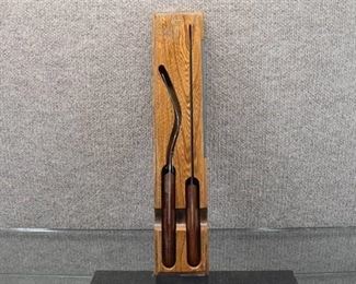 Vintage Carving Set by Case in Wooden Case | 15.5" W