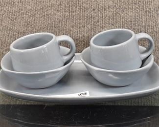Vintage Set of 5 Frankoma Light Blue Mugs, Bowls, Tray | Tray - 11.5" W
