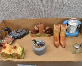 Vintage Lot of 11 Assorted Ceramic and Glass Items | Salt and Pepper Shakers, Trinket Box, Etc