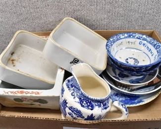 Vintage Lot of 9 Assorted Asian Pottery/China Pieces | Bowls, Plates, Planter, Etc | Some marked Japan, "Okinawa Sept. 1945"