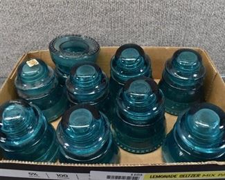 Vintage Lot of 9 Turquoise Glass Insulators | Hemingray-42 | 3.75" Dia