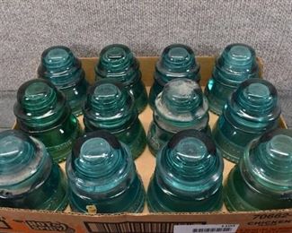 Vintage Lot of 12 Turquoise Glass Insulators | Hemingray-42 | 3.75"