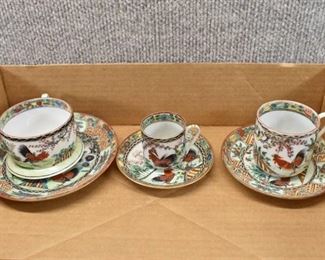 Vintage Made in China Rooster Tea Set | 3 Cups and 3 Saucers | Small, Medium, Large | Large saucer is 5 3/8"