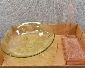 Lot of 4 Assorted Glass Items | Bud Vase, Footed Dishes, Trinket Box