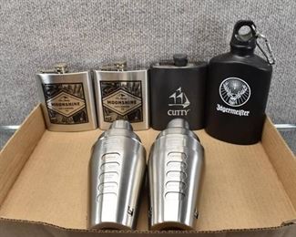 Lot of 6 Flasks and Cocktail Shakers