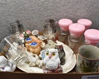 Vintage Large Lot Assorted Glass and Ceramic/China Pieces | Glasses, Platter, Figurines, Etc.