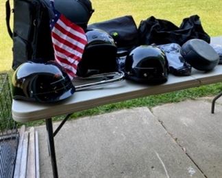 Motorcycle helmets, bags and gear