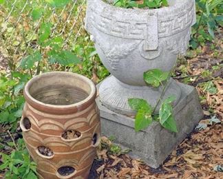 ONE OF TWO [PAIR] OUTDOOR VINTAGE PLANTERS + A STRAWBERRY POT