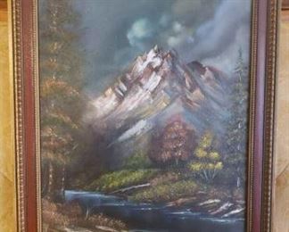 The artist of this beautiful oil painting is Marilyn H. Perkins. This is solely based on the handwritten note on the back of the framed canvas. The date indicates this was done in 2006 and the name of the artwork is "At Dawn's Early Light." Our client indicated this was a local artist, but only just a few mentions can be found on the internet. It measures approximately 24x30.  https://ctbids.com/#!/description/share/932856