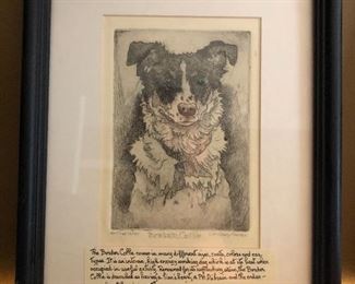 Border collie etching by Gauthier/Parker.