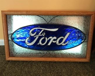 Framed stain glass Ford oval.