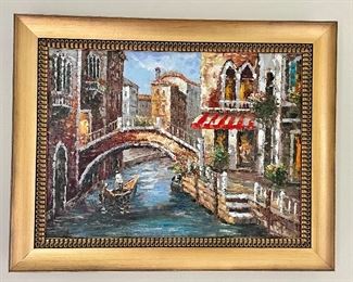 Item 21:  "Venice" Oil on Canvas, unsigned - 32.75" x 25.5": $345
