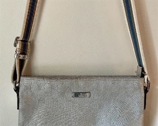 Item 86:  Gucci Crossbody with Canvas Tan, Brown and Blue Strap:  $165