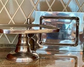 Item 126:  Brushed Chrome Dessert Stand and Serving Tray: $42 (Serving Tray SOLD)