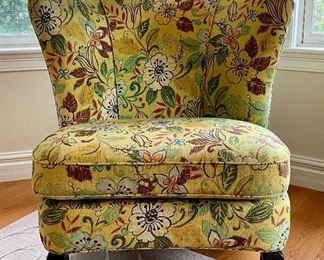 Item 59:  Boho Yellow Floral Crate & Barrel Chair - 32"l x 22.5"w x 38"h: $345