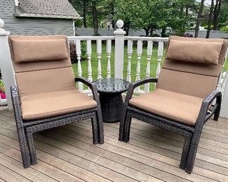 Item 150:  (2) Frontgate Adjustable Lounge Chairs - 27.5"l x 24"w x 36.5"h:  $425/Each (BOTH ARE SOLD)                                                                       Item 151:  Frontgate Side Table - 20" x 16.5":  $175