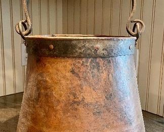 Item 179:  Copper Bucket with Cast Iron Bail - 9.75" x 12": $125