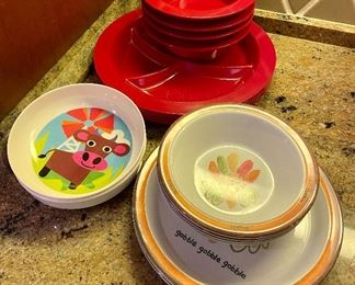 Item 118:  Lot of Kids Dishes - red and front right are Pottery Barn: $14
