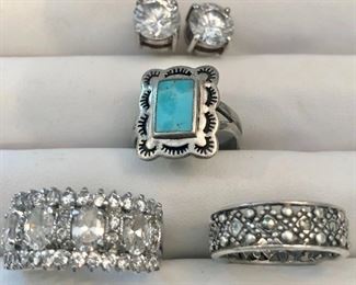 Item 206:  Sterling Silver and Marcasite Ring: $40                                 Item 207:  Sterling Silver and Crystal Ring: $50     