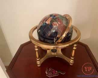 Gemstone World Globe with Gold Tripod