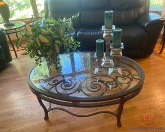 Contemporary Cast Iron Glass Topped Coffee Table