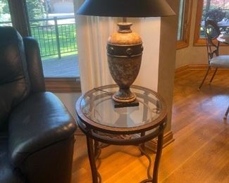 Contemporary Cast Iron Glass Topped Side Table