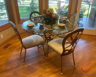 Glass Topped Dinette Set with Sunburst Metal Chairs
