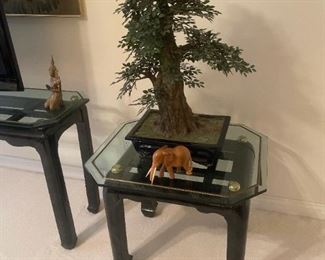 Asian Themed Glass Topped Side Table