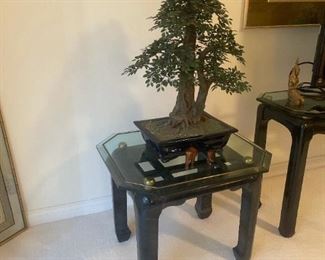 Asian Themed Glass Topped Side Table