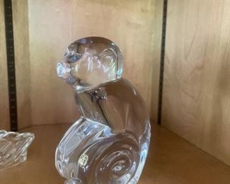 VAL ST LAMBERT Crystal Monkey Sculpture
