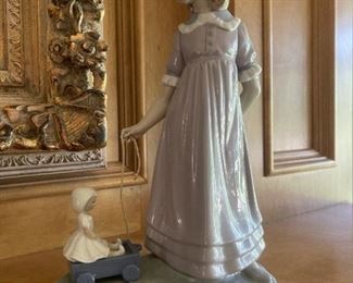 LLADRO Girl Pulling Wagon Figurine